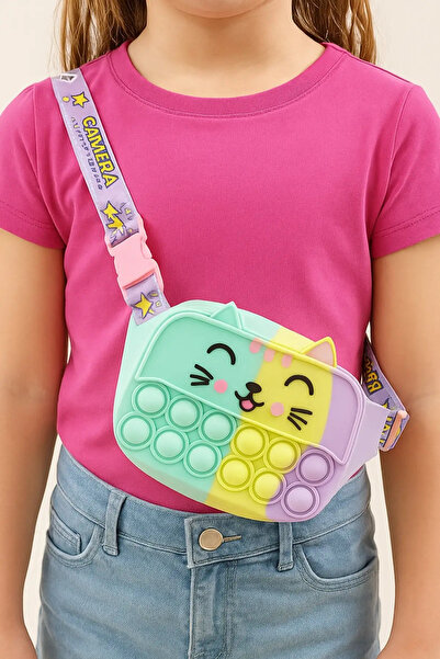 Karışık Renk Kedi Figürlü Çocuk Pop-İt Çanta