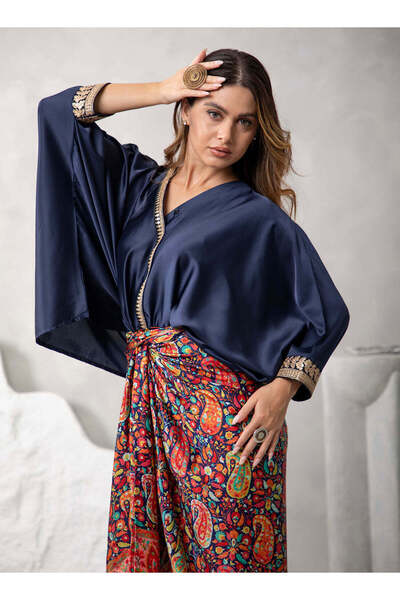 ECSTACY COUTURE Blue Kaani shirt set