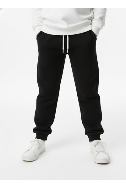 Let's Wear Premium Compact Çocuk Unisex Bol Kesim Siyah Eşofman Altı Jogger P...