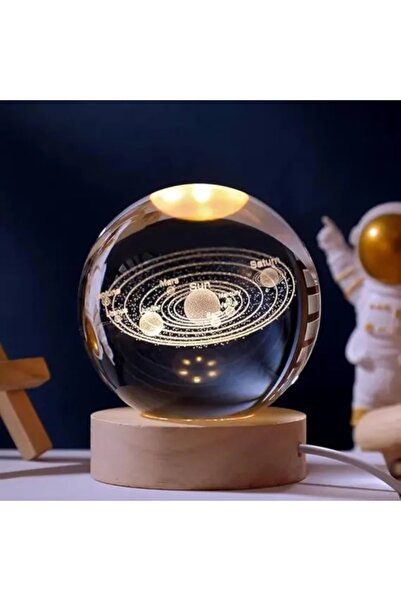 velve Lampa de veghe Sistemul Solar, 3D, glob din cristal si baza din lemn, 1...