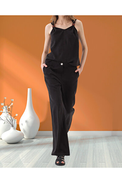 MinervaXint Women's Oversized Lyocell Fabric Button and Zipper Closure Wide Leg Trousers