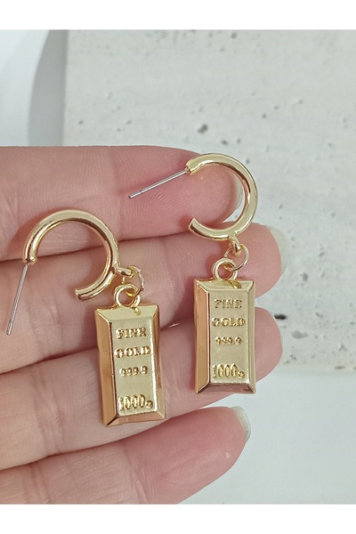 mos&more Gold Külçe Altın Kadın Küpe