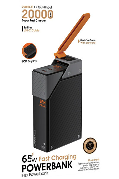 CROW'S TECH 20.000 mAh Kendinden Kablolu ve Şarj Göstergeli 65W Hızlı Şarj Özellikli Taşınabilir Powerbank