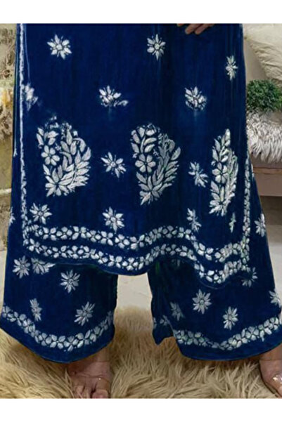 MYSMAR Blue Rayon Viscose Salwar Kameez - FFT2136 | Blue