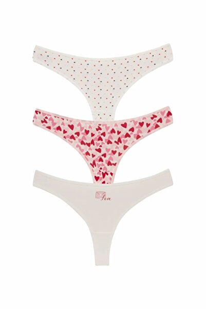 koza iç giyim Women's Cotton Patterned Thong Panties 3 Pack
