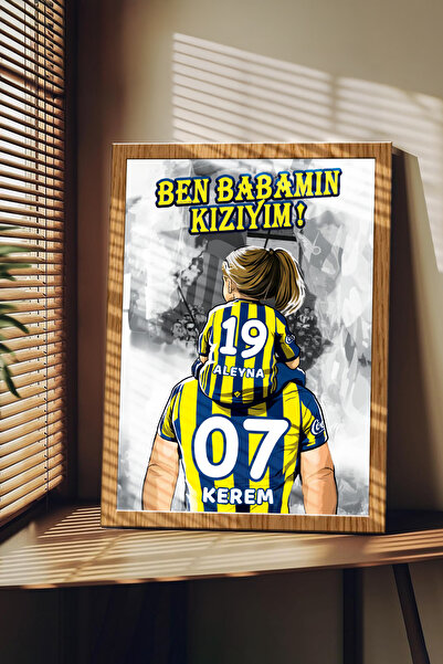 Sophanos Ahşap Çerçeve Görünümlü Sarı Lacivert Taraftar Baba-Kız Kişiye Özel ...