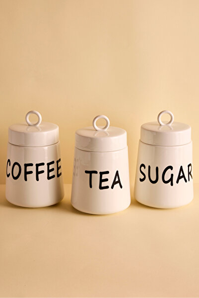 Perotti Luca 3'lü Ergonomik Yuvarlak Porselen Kulplu Kapaklı Kavanoz Seti