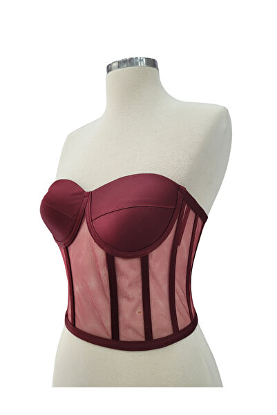 FİYPER Transparent Underwire Laced Bustier Ready Size Burgundy