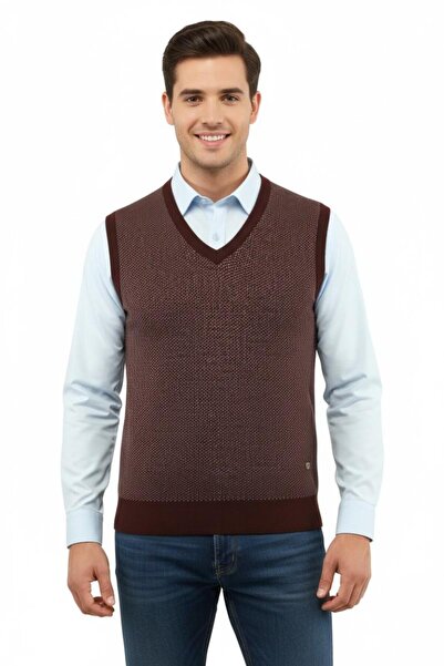 Çizgi Triko Men's V-Neck Sweater Steel Knit Regular Fit 5206H Bgl-St04841