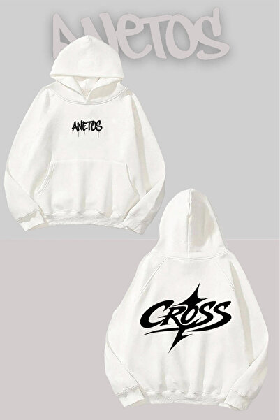 Anetos Cross Sırt cu imprimeu Alb cu glugă Swea tricou