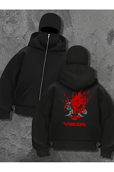 LOTS MODA Kar Maskeli Ninja Unisex Sweatshirt Hırka 2iplik kalın polar