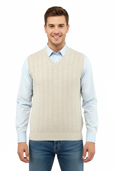 Çizgi Triko Men's V-Neck Sweater Steel Knit Regular Fit 5209H Bgl-St04843