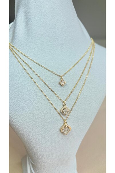 NİSA HOME Kadın Zarif 3’lü Görünümlü Çelik Kadın Kolye – Şık & Modern özel ku...