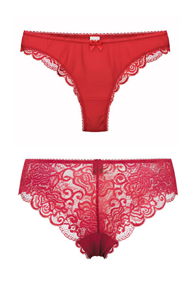 Boubon Co Червени дамски танга бикини с дантела отзад, бразилски стил