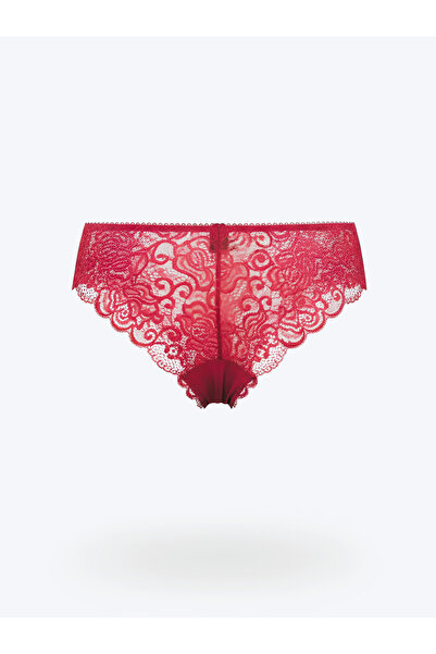 Boubon Co Red Women's Brazilian Model Thong with Tulle Lace Detail on the Back Women's Panties