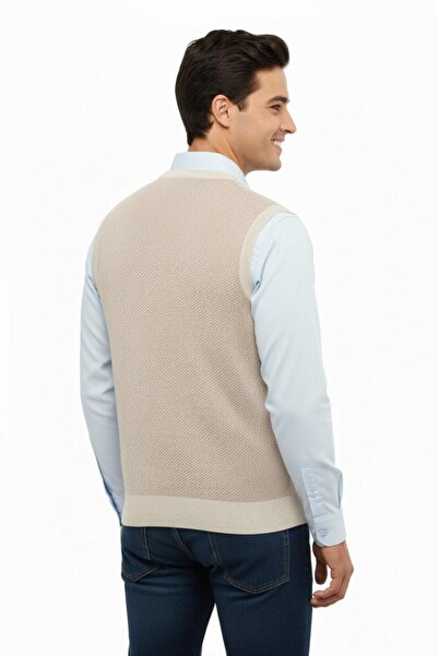 Çizgi Triko Men's V-Neck Sweater Steel Knit Regular Fit 5206H Bgl-St04841