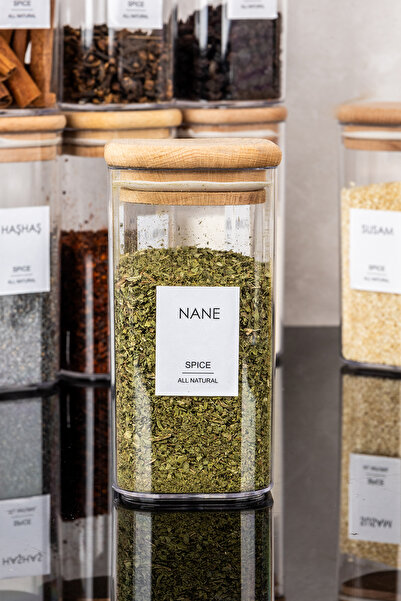 DNS HOME 12-Piece Wooden Vacuum Lid Acrylic Spice Jar Set Storage Container Spice Rack with Label Gift 300 ml