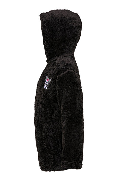 EtkiModa Jachetă de pluș cu glugă neagră pentru fetiță