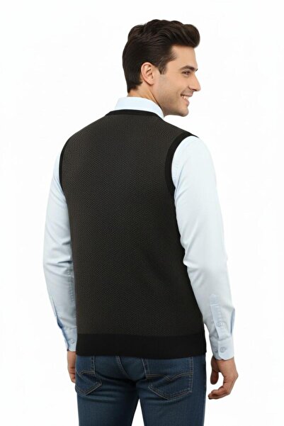 Çizgi Triko Men's V-Neck Sweater Steel Knit Regular Fit 5206H Bgl-St04841