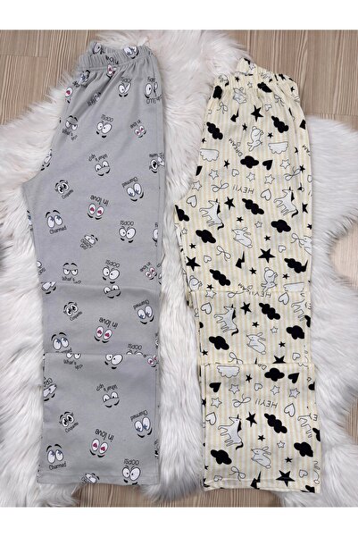 Pijamacs Gri Göz ve Sarı Tavşan Desenli 2'li Pijama Altı