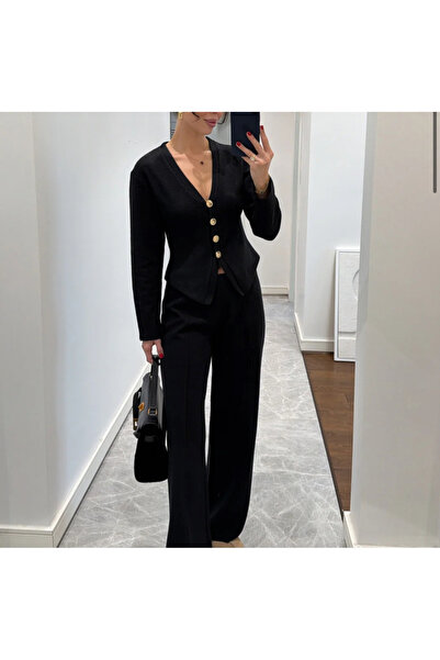 Butik Gold düğme detaylı pantolon takım