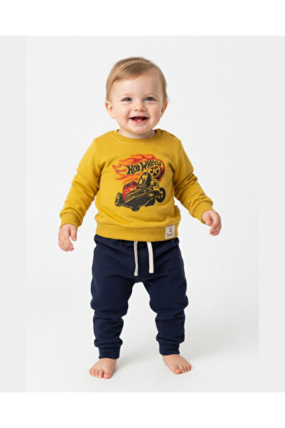 asliva طقم سويت شيرت بيبي هيردال ساري مطبوع وبنطال رياضي باللون الأزرق الداكن...