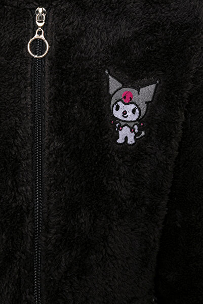 EtkiModa Jachetă de pluș cu glugă neagră pentru fetiță