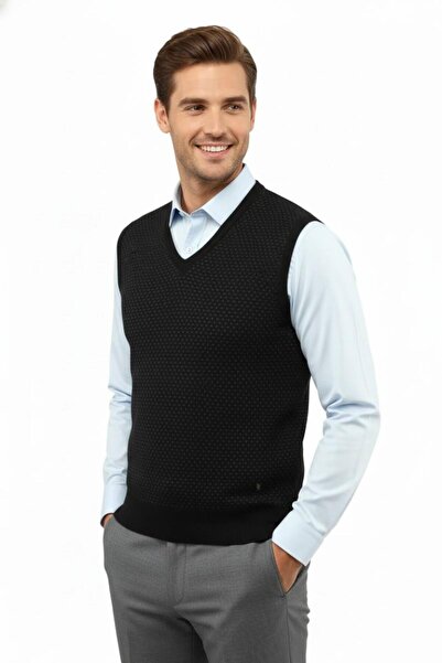 Çizgi Triko Men's V-Neck Sweater Steel Knit Regular Fit 5201H Bgl-St04842