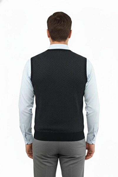 Çizgi Triko Men's V-Neck Sweater Steel Knit Regular Fit 5201H Bgl-St04842