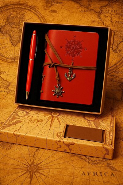 Wolawood Luxury Vintage Leather Notebook with Compass Detail, Souvenir Diary with Antique Pages, Boxed Set with Vip Pen Gift
