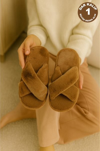 ALB TERLİK AYAKKABI SAN. TİC. LTD. ŞTİ. Women's Plush House Slippers Soft Cross Winter Model - Cross Towel Fabric Slippers