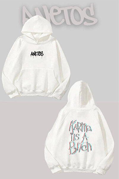 Anetos Karma Is a  Back Printed White Hooded Sweatshirt