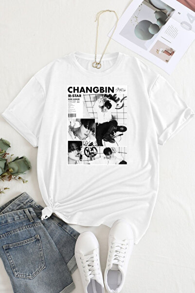 barsdepo Tricou Stray Kids Changbin cu imprimeu , supradimensionat Tricou alb unisex pentru copii/adulți