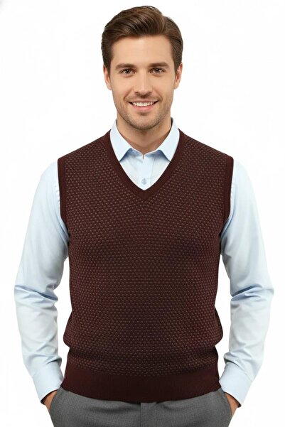 Çizgi Triko Men's V-Neck Sweater Steel Knit Regular Fit 5201H Bgl-St04842