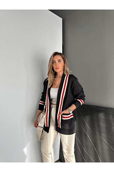 Zerrincan Giyim Black Red Striped Sweat Cardigan