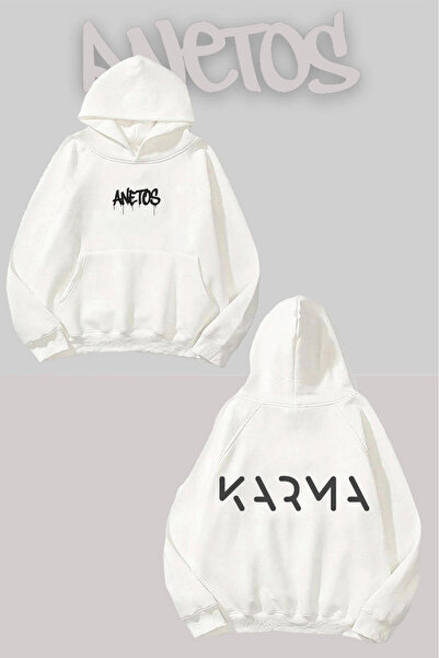 Anetos Φούτερ Karma 1 Πίσω με τύπωμα Λευκό με κουκούλα