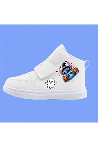 ECCAdesing Balkabağı Stıtch Baskılı Unısex Çocuk Bilekten Bantlı Beyaz Spor Bot