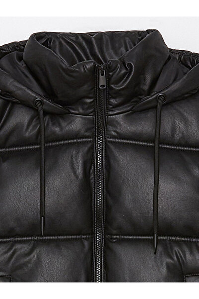 LC Waikiki Hooded Straight Long Sleeve Women's Leather Look Puffer Jacket