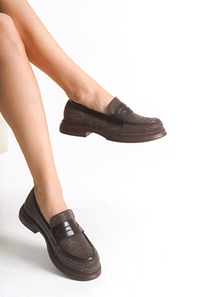 LEVONYA Жіночі коричневі замшеві ортопедичні лофери з камінцями