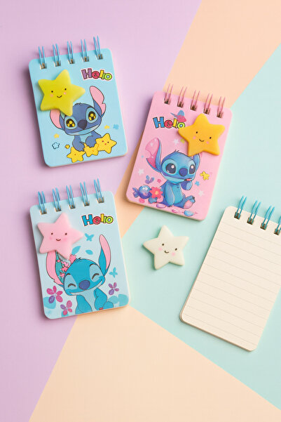 NaSaDAN Stitch Karakterli Sukuşi Kapaklı Çizgili 80 Yaprak Mini Not Defteri -...