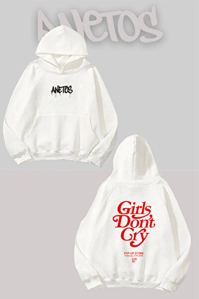 Anetos Girls Dont Cry Sırt cu imprimeu Alb cu glugă Swea tricou
