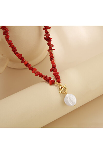 İPAR AKSESUAR KIRMIZI MERCAN DOĞAL TAŞLİ KOLYE RENK SEÇENEĞİ VAR