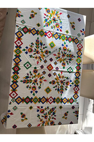 Sobe Hediyelik White Background Colorful Flower Patterned Square Tablecloth 1...
