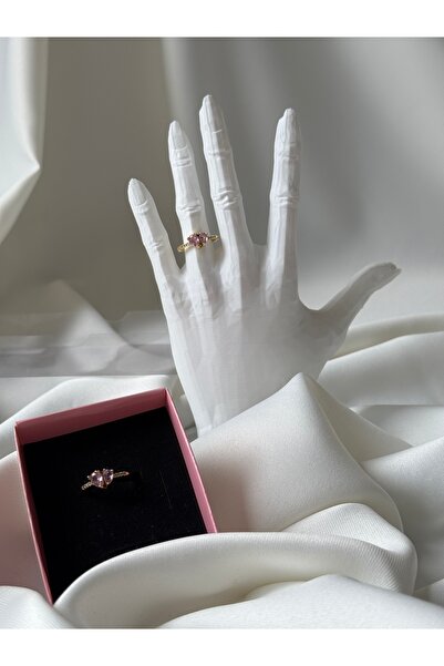 NB STEELORA خاتم ذهبي اللون موديل قلب وردي مرصع بحجر الزركون