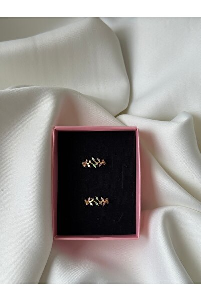 NB STEELORA خاتم ذهبي اللون قابل للتعديل مرصع بحجر الزركون على شكل ورقة شجر