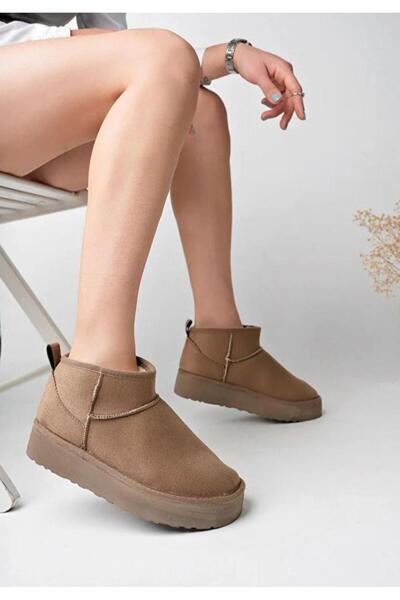 MODVALU Women's Thick Sole Fur Lined Half Suede Boots