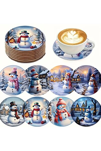 Yılbaşı Hediyeleri 8 Piece Christmas Snowflake Coasters Set
