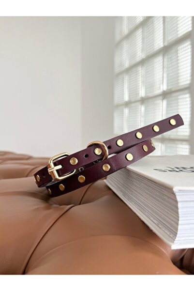 coaksco Women's Trok Detailed Thin Burgundy Color Belt