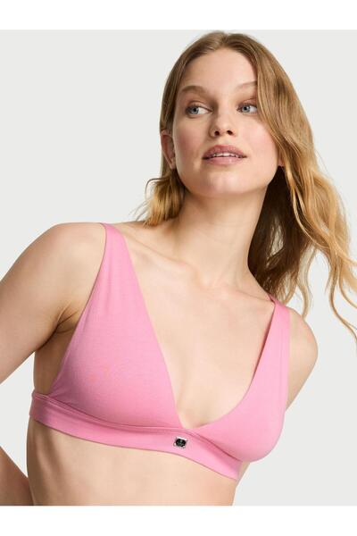 Victoria's Secret حمالة صدر قطنية بدون دعم ذات فتحة عميقة