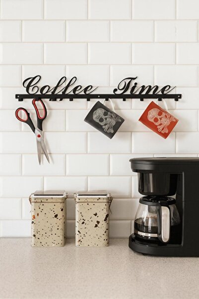 VENON ☕ 60 Cm Metal Siyah “Coffee Time” Yazılı Kupa Askısı – Mutfak Kahve Köşesi Dekoru DUVAR ASKILIK☕